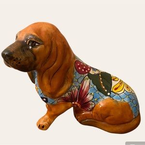 Vintage Venegal Talavera style Dachshund piggy Bank Dotson Wiener Dog Figurine
